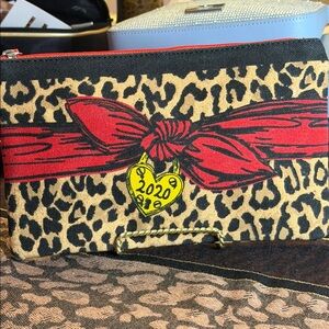 Brighton Leopard Print Cosmetic Bag with Red and Yellow Accents